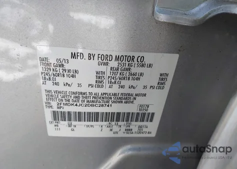 2013 Ford Edge Sel z USA, uszkodzony, nr VIN 2FMDK4JC2DBC28741